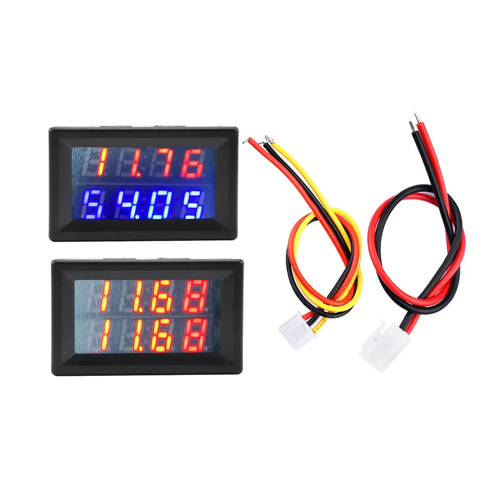 Voltímetro amperímetro digital de 0.28 pulgadas, multímetro de pantalla  digital dual LED rojo y azul DC 0-100V 100A Detector de medidor de  corriente