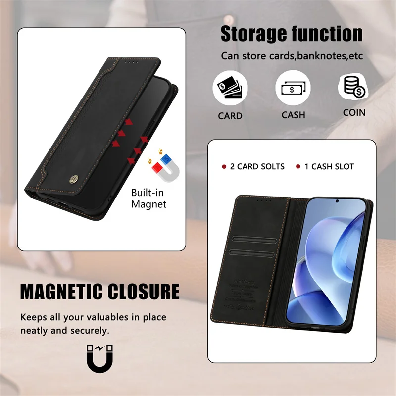 Luxury Business Magnetic Stand Wallet Phone Case Cover