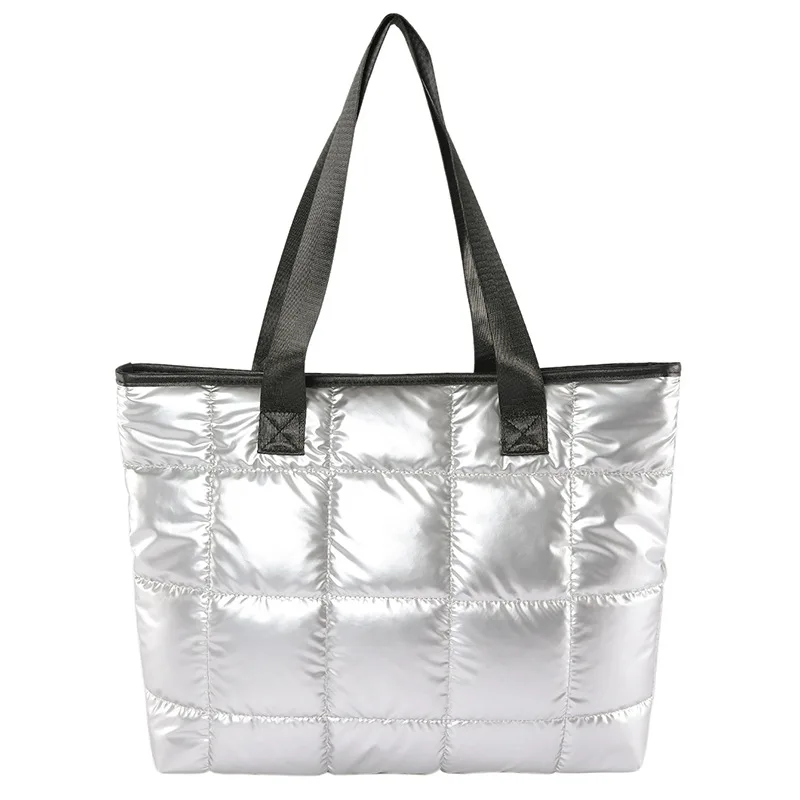 Puffer Tote Bag for Women Cotton Padded Shoulder Bag Large Capacity Ladies Puffy Handbags Quilted Work Commute Shopping Bag 2023