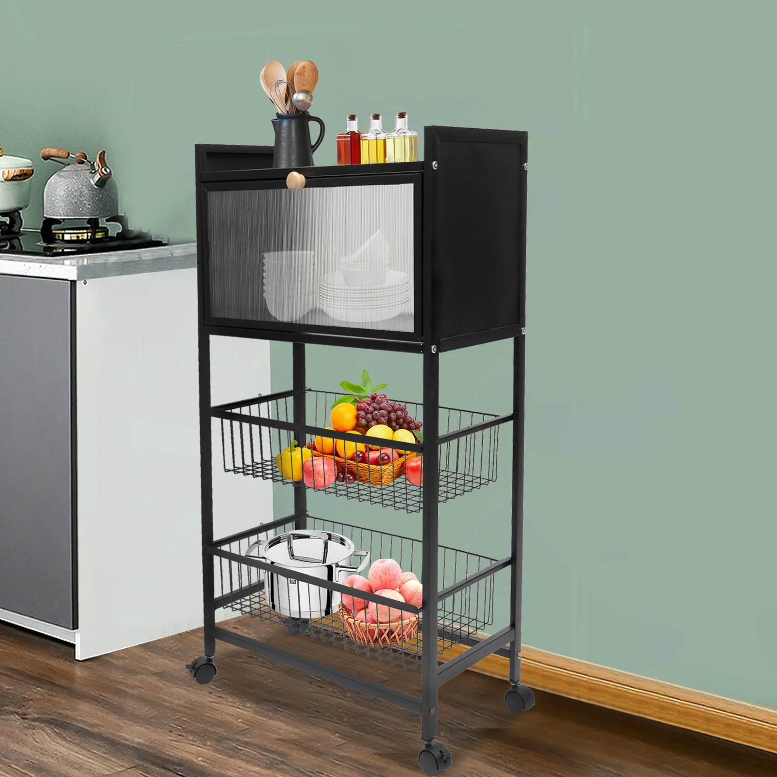 

kitchen Storage & Organization Bread Rack Coffee Station Microwaves Rack Storage Rack 4 Tier Kitchen Organizer Shelf for Dishes