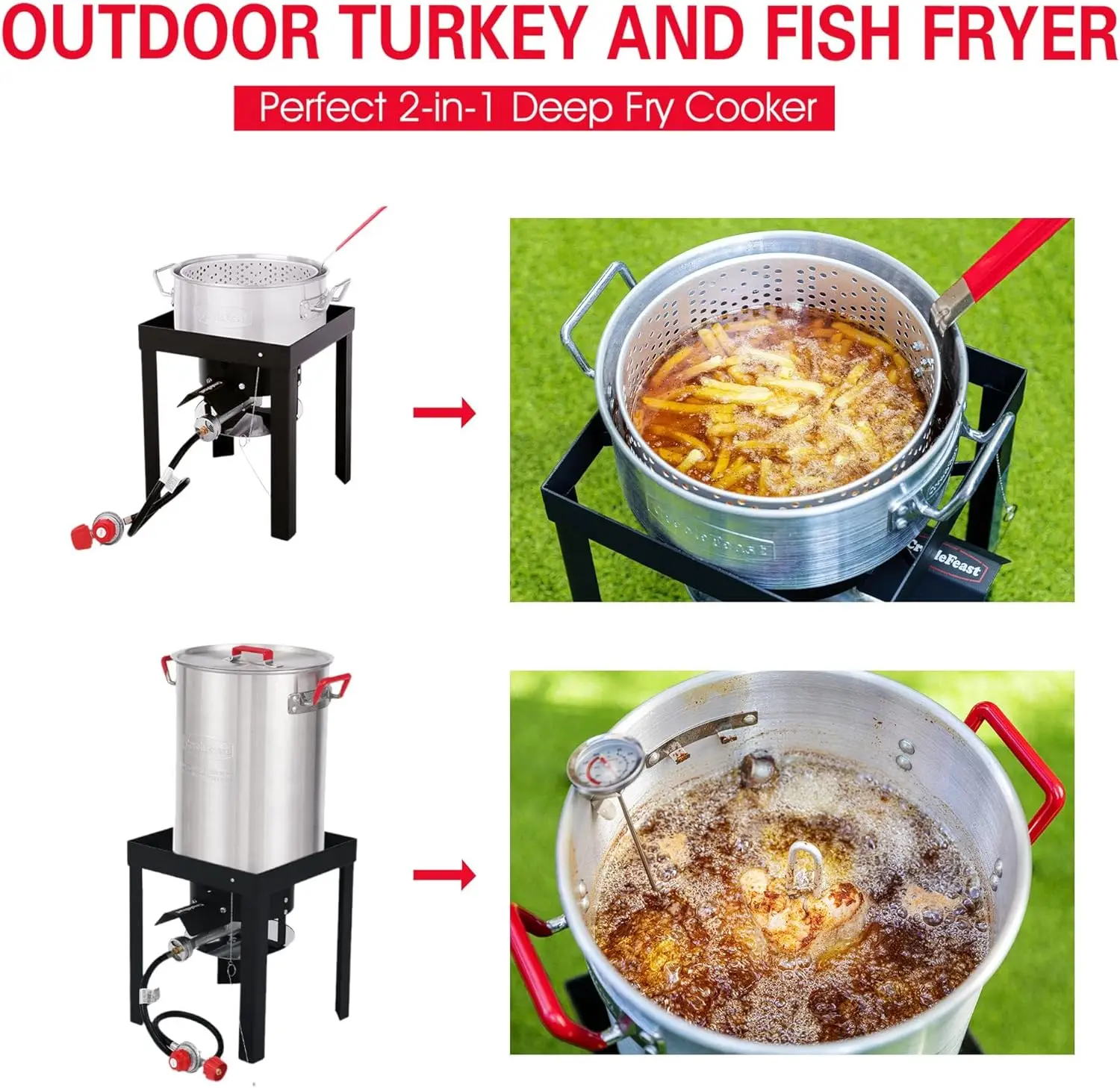 TFS3010 Propane 30 Qt. Turkey and 10 Qt. Fish Fryer Boiler Steamer Set, 50,000 BTU Burner, Ideal for Outdoor Cooking