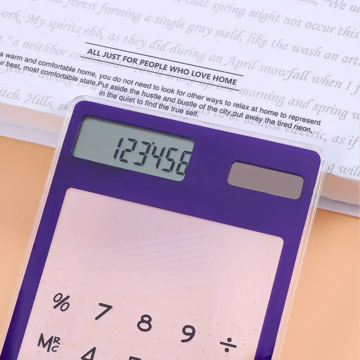 미니 태양열 계산기 투명 터치 스크린 8자리 LCD 디스플레이 자동 꺼짐 기능 가볍고 휴대 가능 학생 사무실용