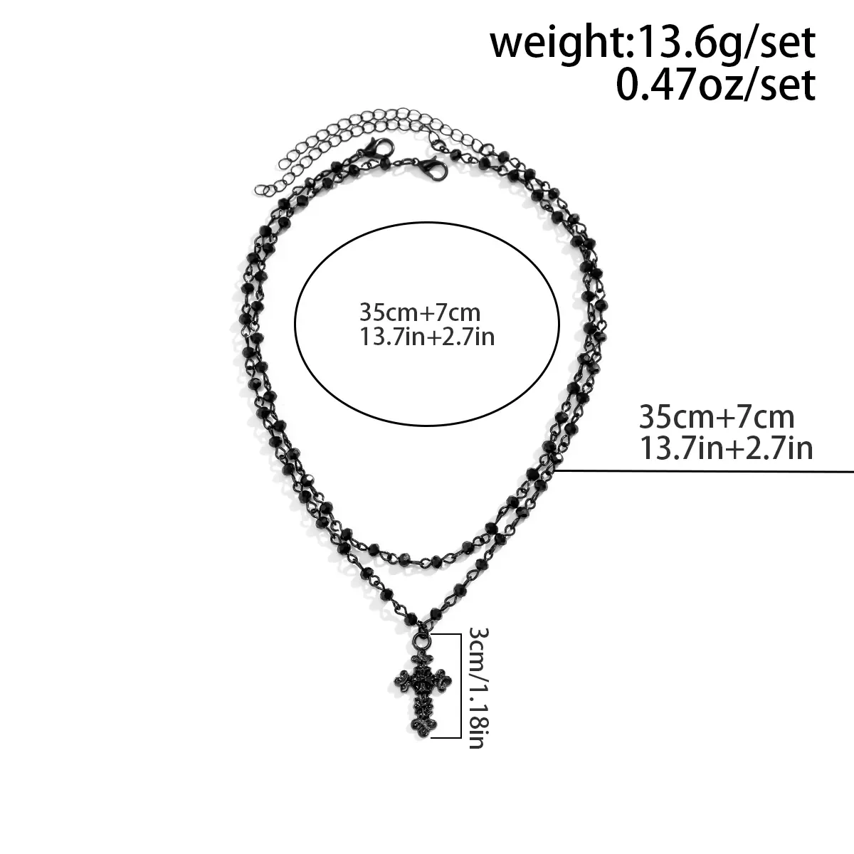 Pendant Choker Necklace 2Pcs/Set Gothic Black Cross Jesus for Women Punk Vintage Metal Beads Chain Neck Jewelry Accessories