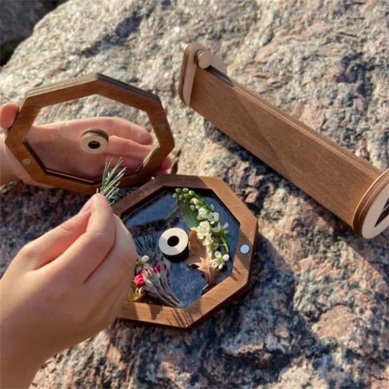 3D Wooden DIY Kids Kaleidoscope Magic Rotating Glass Outdoor Toys for Nature Lovers Gifts for Children's Interest Cultivation