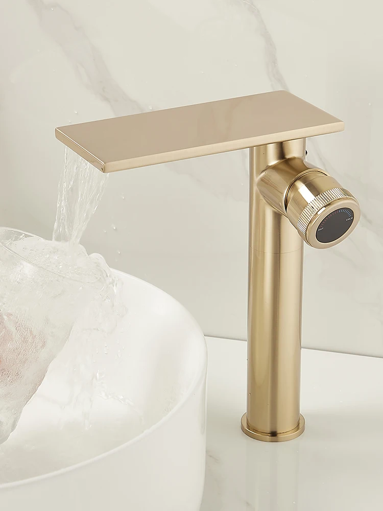 Waterfall Washbasin Brass High Low Hot Cold Water Mixer Basin Faucet