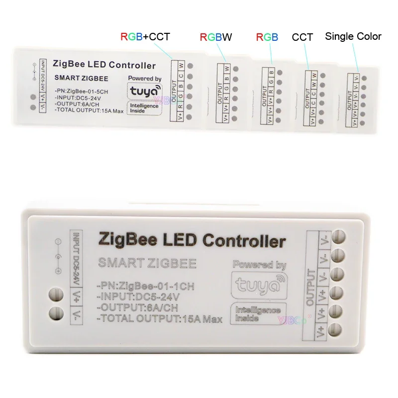 Zigbee RGB LED Strip Controller Tuya 1CH 2CH 3CH 4CH 5CH Dimmer For 5V~24V 12V Single Color /CCT/ RGB /RGBW/RGB+CCT Light Tape