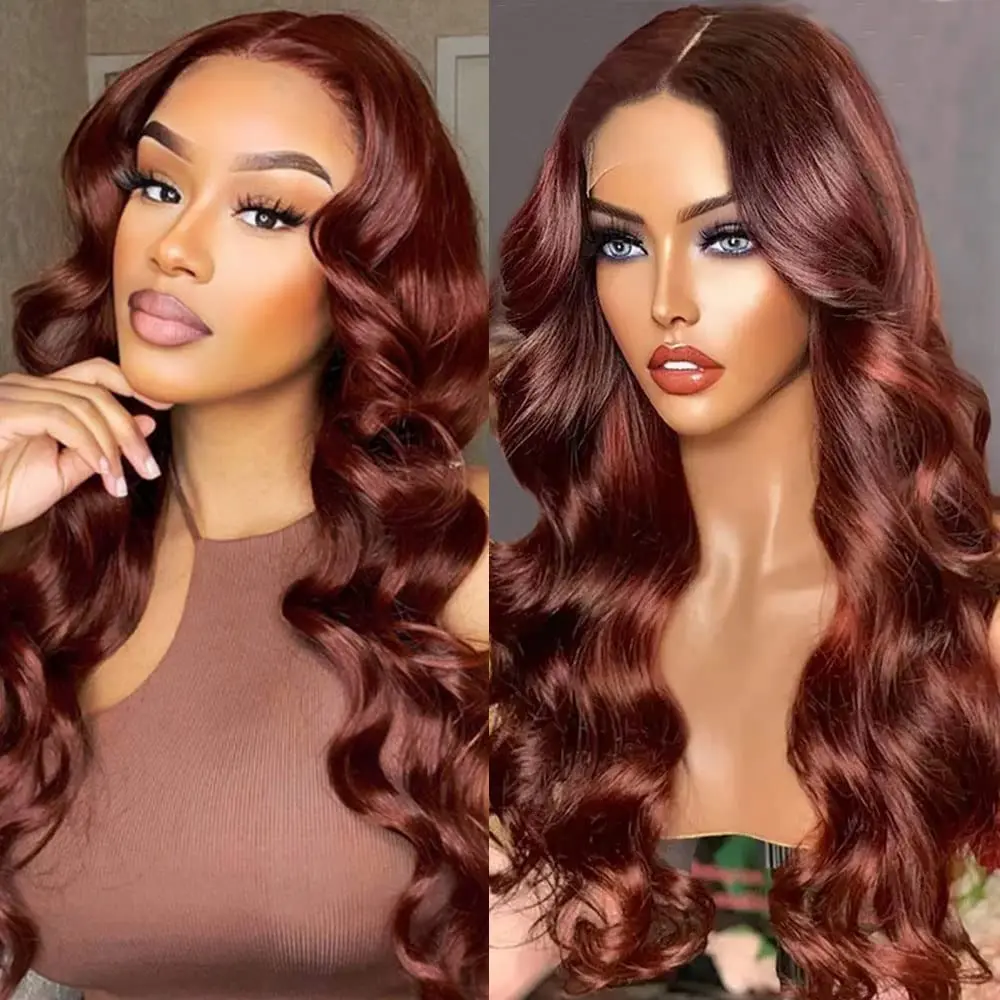 Reddish Brown Hd Lace Wig 4x4 Human Hair Brazilian Pre Plucked 13x4 Lace Front Wigs Dark Red Brown Body Wave 4x4 Closure Wig