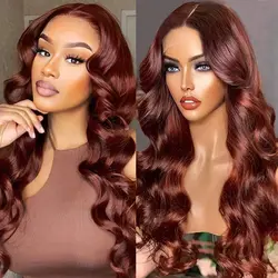 Reddish Brown Hd Lace Wig 4x4 Human Hair Brazilian Pre Plucked 13x4 Lace Front Wigs Dark Red Brown Body Wave 4x4 Closure Wig