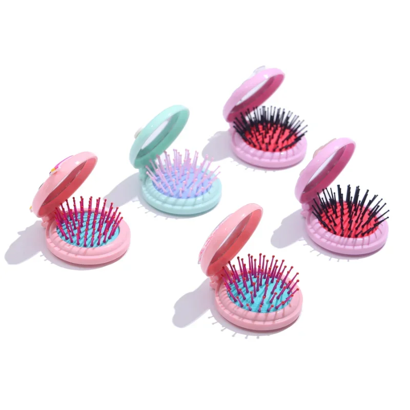 Portable Cartoon Travel Hair Brush Folding Air Bag Comb With Mirror Compact Pocket Size Cosmetic Mirror Head Massager Comb hair brush comb