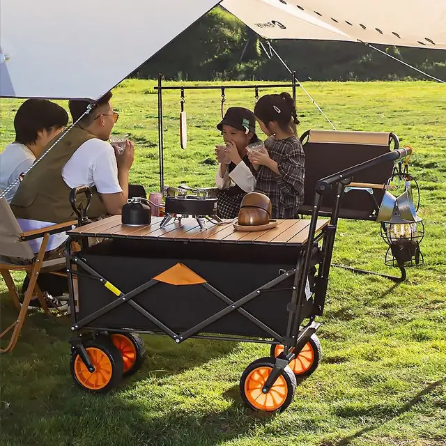 Összecsukható Kibővített Kerék Kültéri Hordozható, Állítható Hosszúságú Pull Kocsi Tábor Kemping Berendezések Bevásárló Tároló