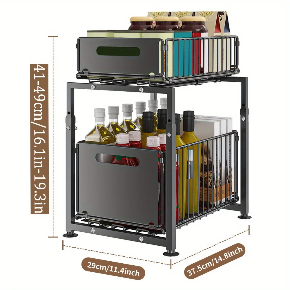 Adjustable Under-Sink Organizer Pull-Out Spice Rack Storage