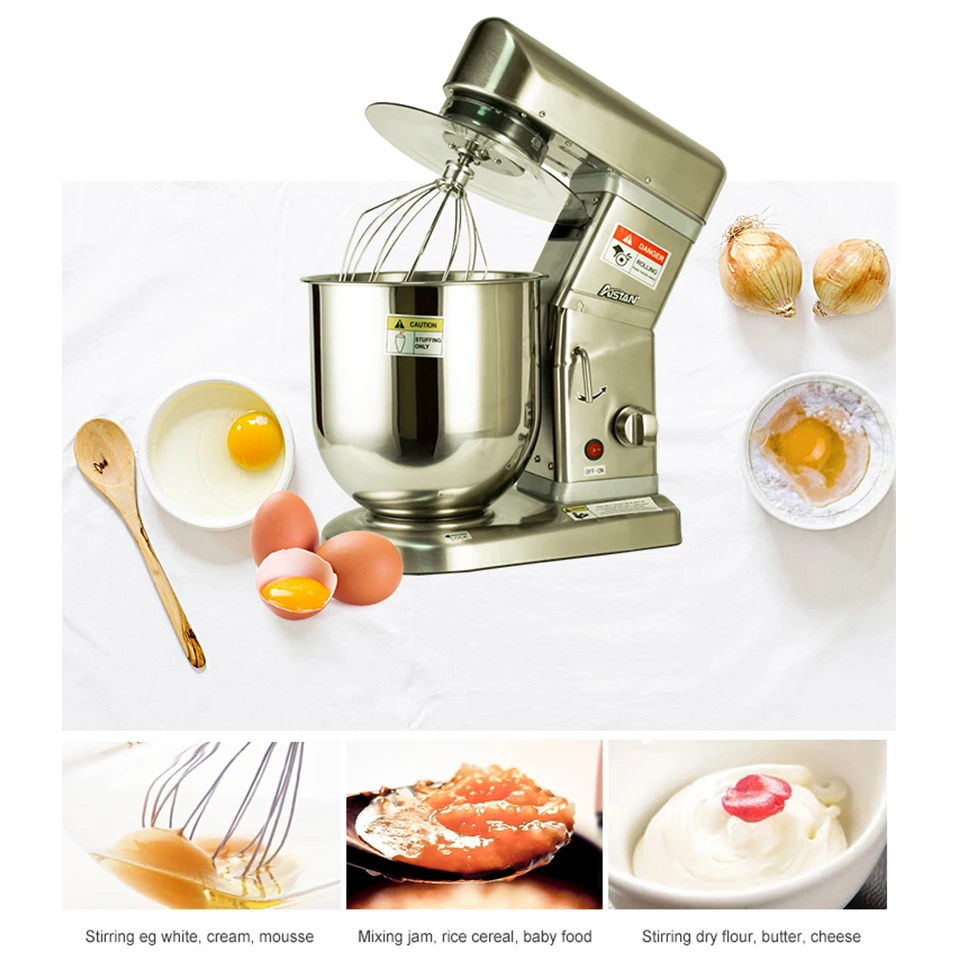 AST-B10S Electric Stand Mixer for Kitchen Planetary Food Mixer with Cover Dough Hook Flat Beater Wire Whip 5/7/10 Liters S.steel 3