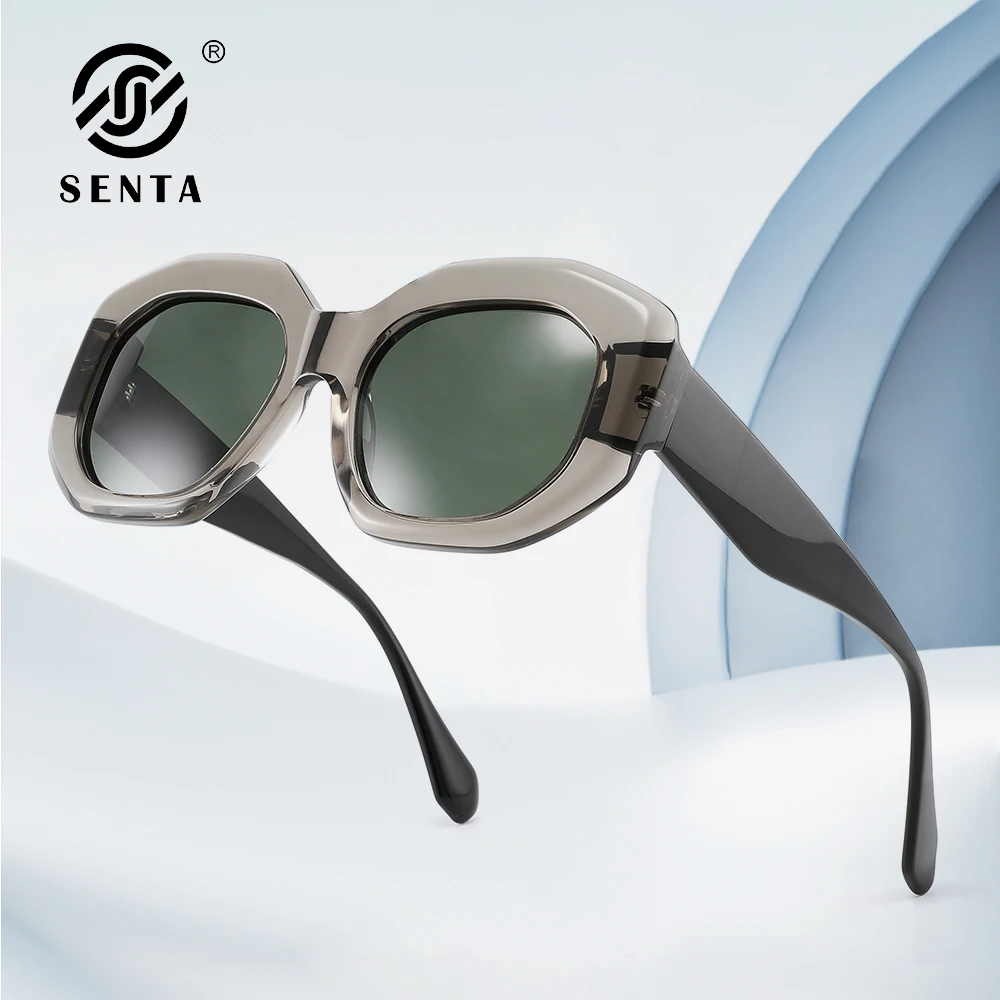 

SENTA-Retro Thick Acetate Polarized Sunglasses for Men UV Protection Oversized Square Chunky Black Dark Luxury Brand 90s Glasses