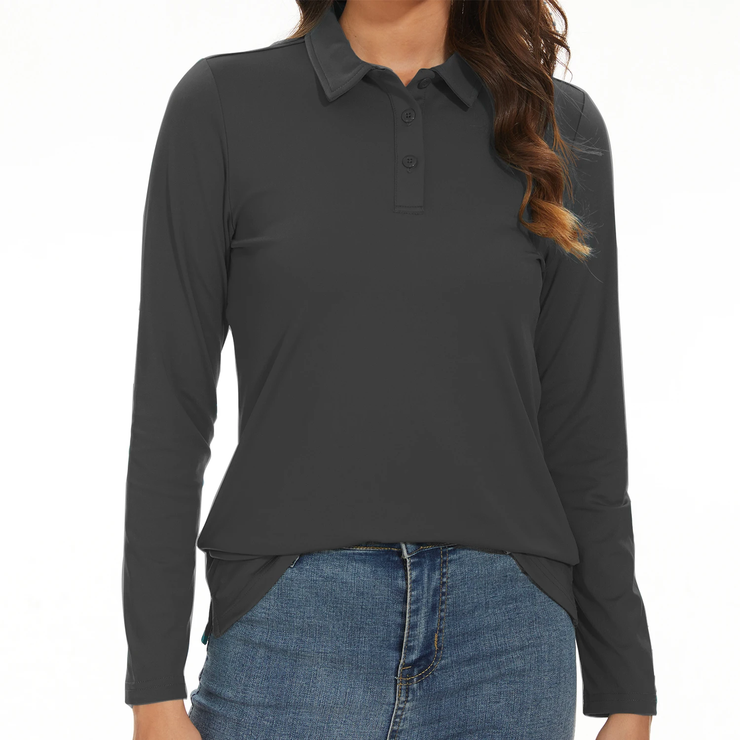EKLENTSON Golf-Poloshirts für Damen, UPF 50+, langärmelig, leichtes T-Shirt mit Kragen, 3 Knöpfe, lässige Oberteile für Tennis – Detail 17