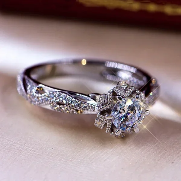 Wedding Rings Women Jewelry Round Flower Crystal Accessories