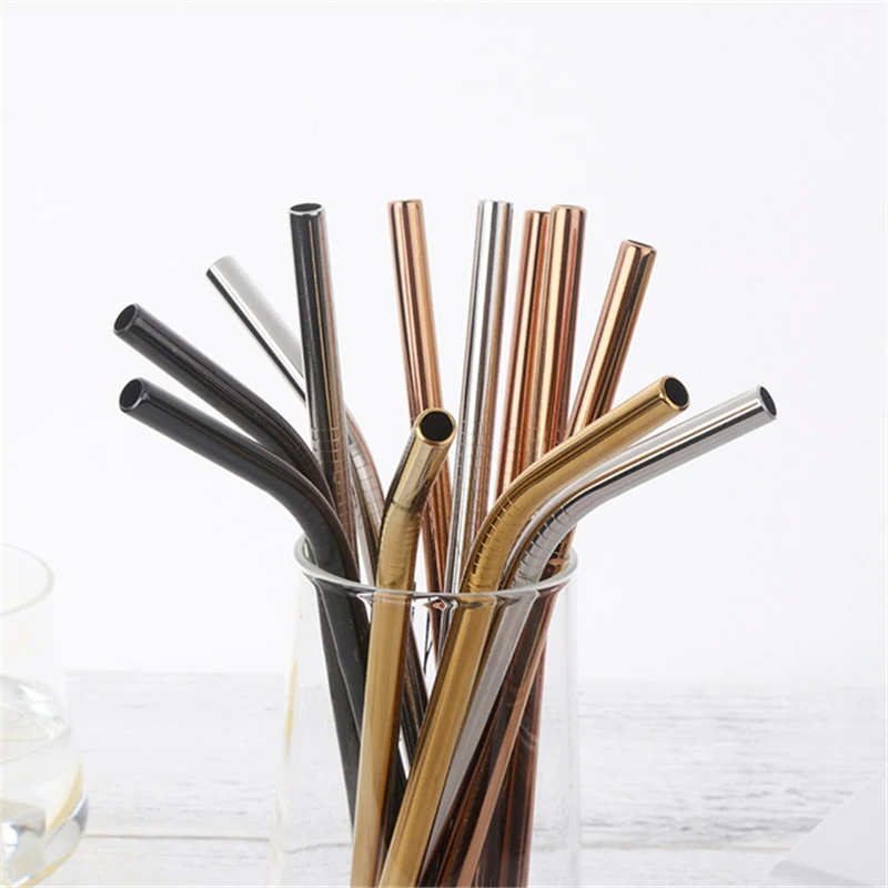 Vibrant Stainless Steel Reusable Drinking Straws with Cleaning Brush - Eco-Friendly Party & Bar Accessories