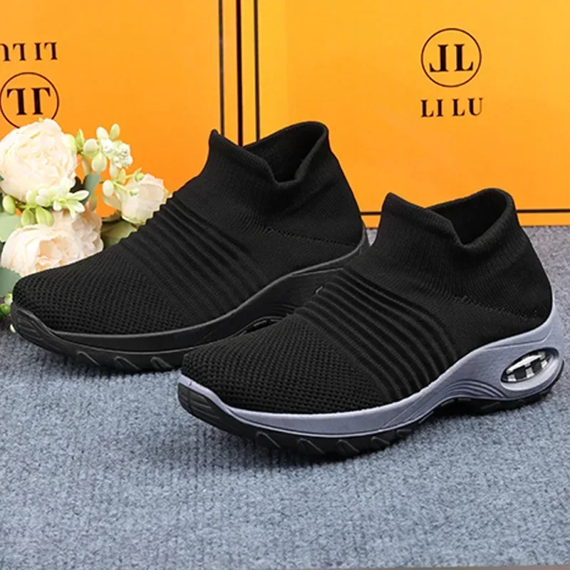 Fashionable Women's Casual Sneakers Breathable Mesh Platform Shoes Sneakers for Women Gym Vulcanized Shoes Black Female Footwear
