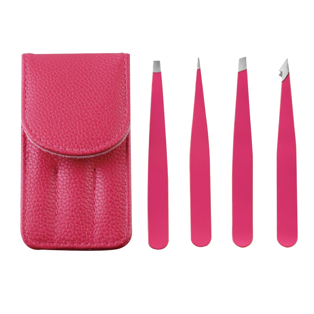 Stainless Steel Eyebrow Tweezers Point Tip/Slant Tip/Flat Tip Hair Removal Makeup Tool Kits With Bag 4