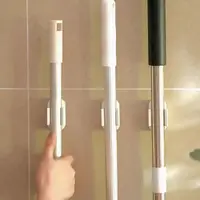Practical Plastic Mop Broom Holder Self Adhesive Wall Mounted Electric Toothbrush Holder White Waterproof Mop Clip for Kitchen 1