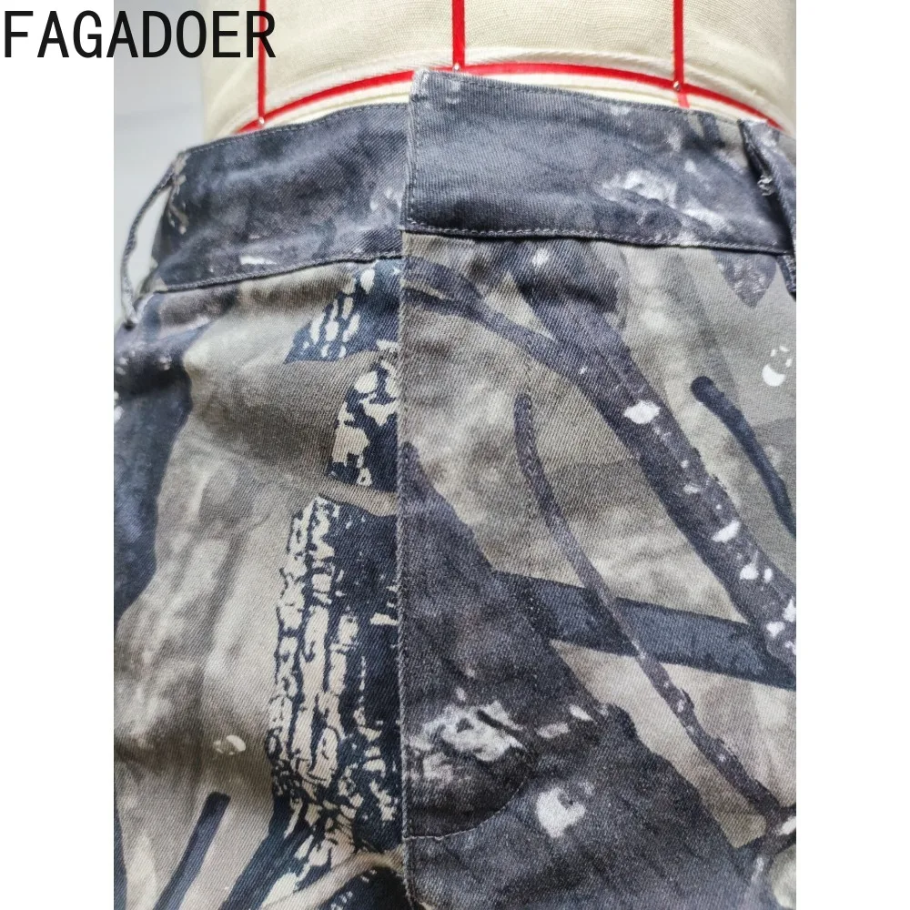 FAGADOER Spring New Splicing Camouflage Print Jogger Pants Women High Waisted Button Pocket Trousers Casual Female Trend Bottoms