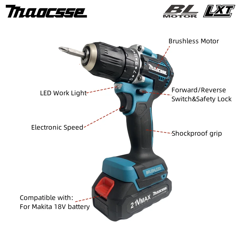 DDF487 Suitable for Makita 18V battery Cordless Driver Drill 18V LXT Brushless Motor Electric Screwdriver Power Tool power tools