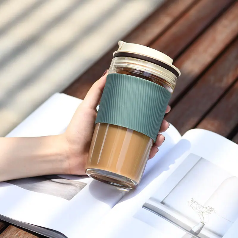 

380ml 500ml Travel Coffee Cup Leak-Proof Portable Milk Glass Silicone Cover Direct Drinkingwater tazas кружка Water Bottle
