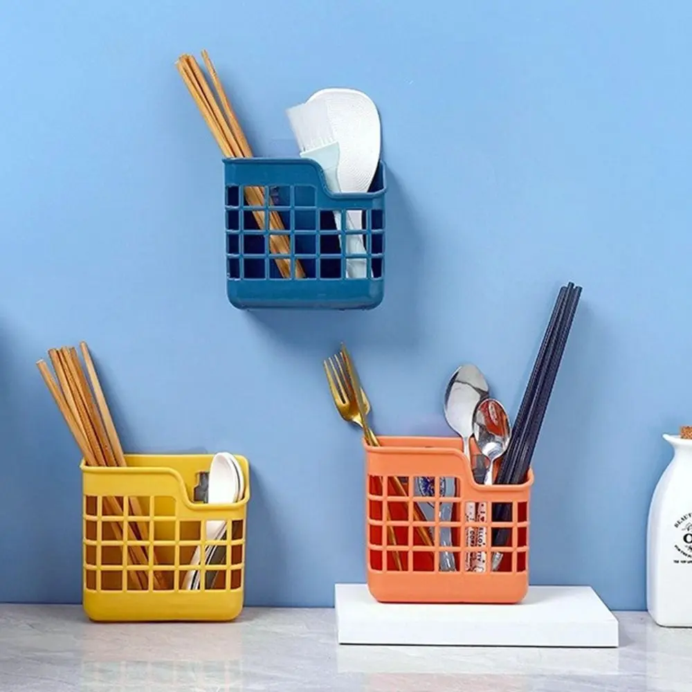 

Plastic Chopsticks Cage Multi-function Hollow Wall Hanging Spoon Fork Holder Cutlery Drainer for Kitchen