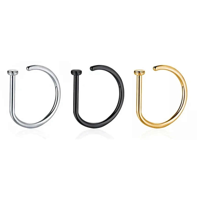Nose Rings 5pc D Shape Nose Hoop Stud Ear Cartilage Piercing Stainless Steel Nostril Piercing Jewelry Women Body Piercings