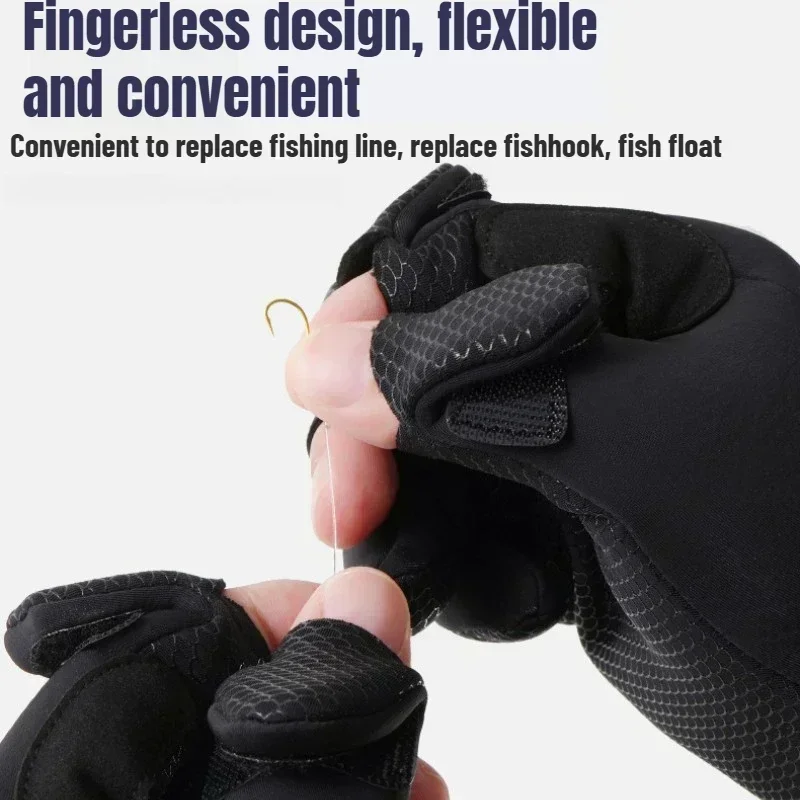 Fishing Gloves 1Pair Winter Fishing Gloves Touch Screen Thickened Silicone Anti-slip Waterproof Wear-resistant Flip Finger Bike Gloves