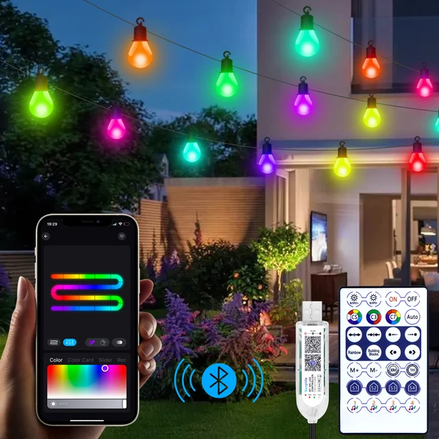 Outdoor Waterproof LED String Light USB 15M 25 Bulbs Fairy Lights Bluetooth LED Garland Lamp Room Garden Camping Christmas Decor