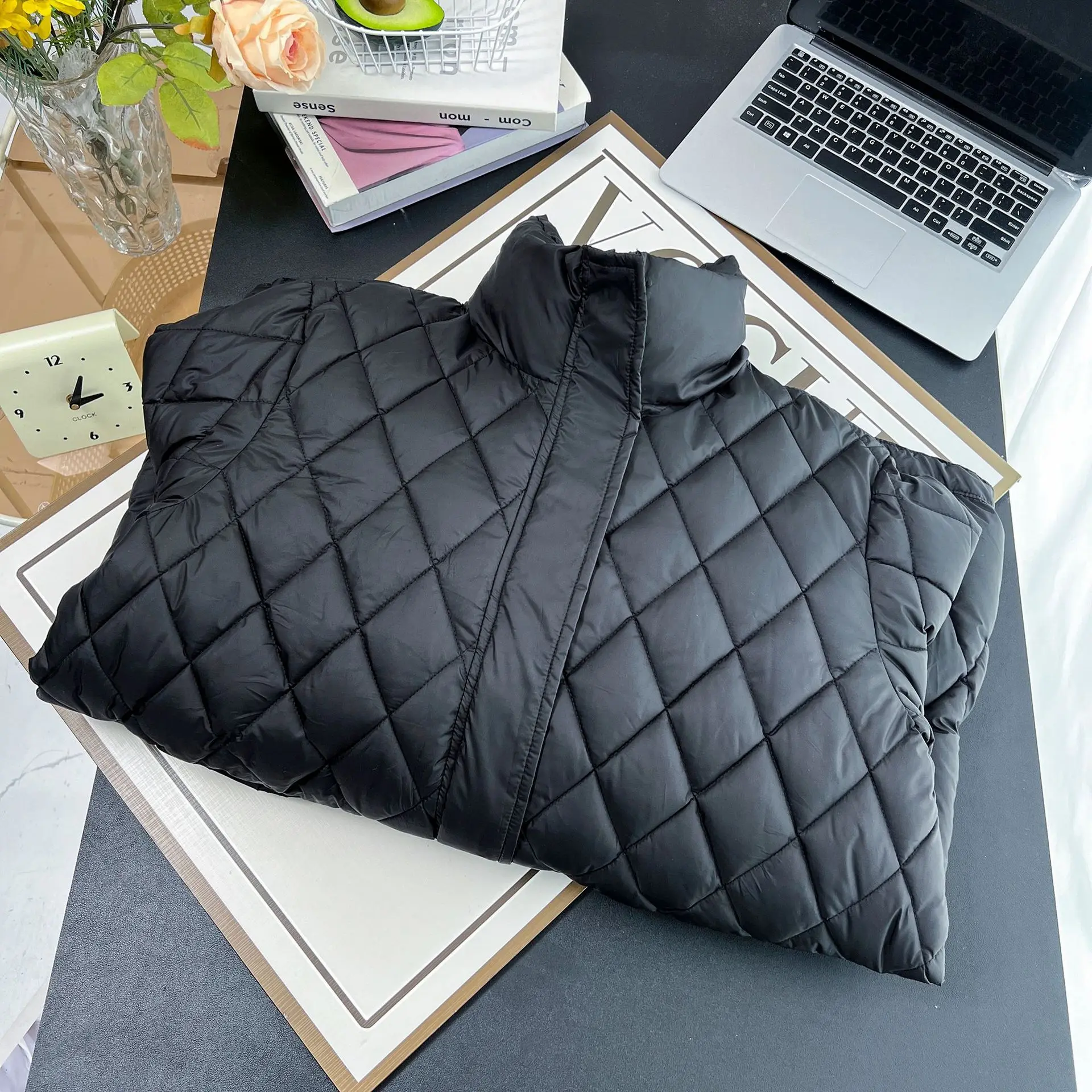 XXXXXL Fashion Plus Size Women's Parkas Winter Wear Loose A Version Stand Collar Thickened Argyle Medium Length Padded Coat 6856