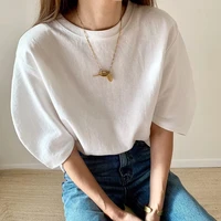 Coton 2025 nouveau T-shirt d'été femmes élastiques vêtements pour femmes haut surdimensionné T-shirt blanc ample femmes T-shirt à manches courtes 1