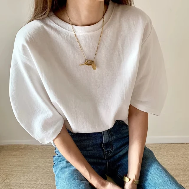 Coton 2025 nouveau T-shirt d'été femmes élastiques vêtements pour femmes haut surdimensionné T-shirt blanc ample femmes T-shirt à manches courtes 1