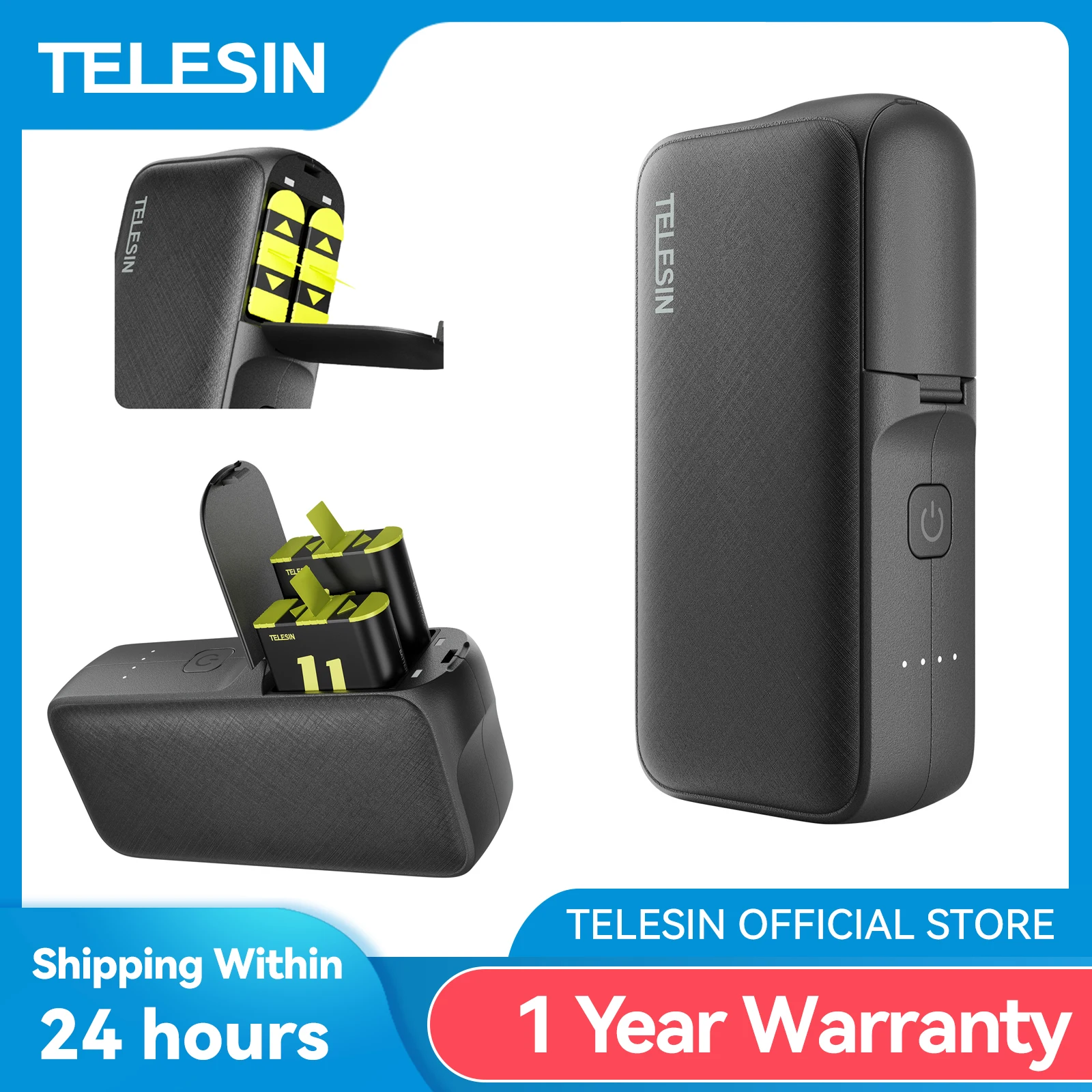 TELESIN 10000mAH Power Bank For Gopro Hero 9 10 11 Battery For Gopro 5