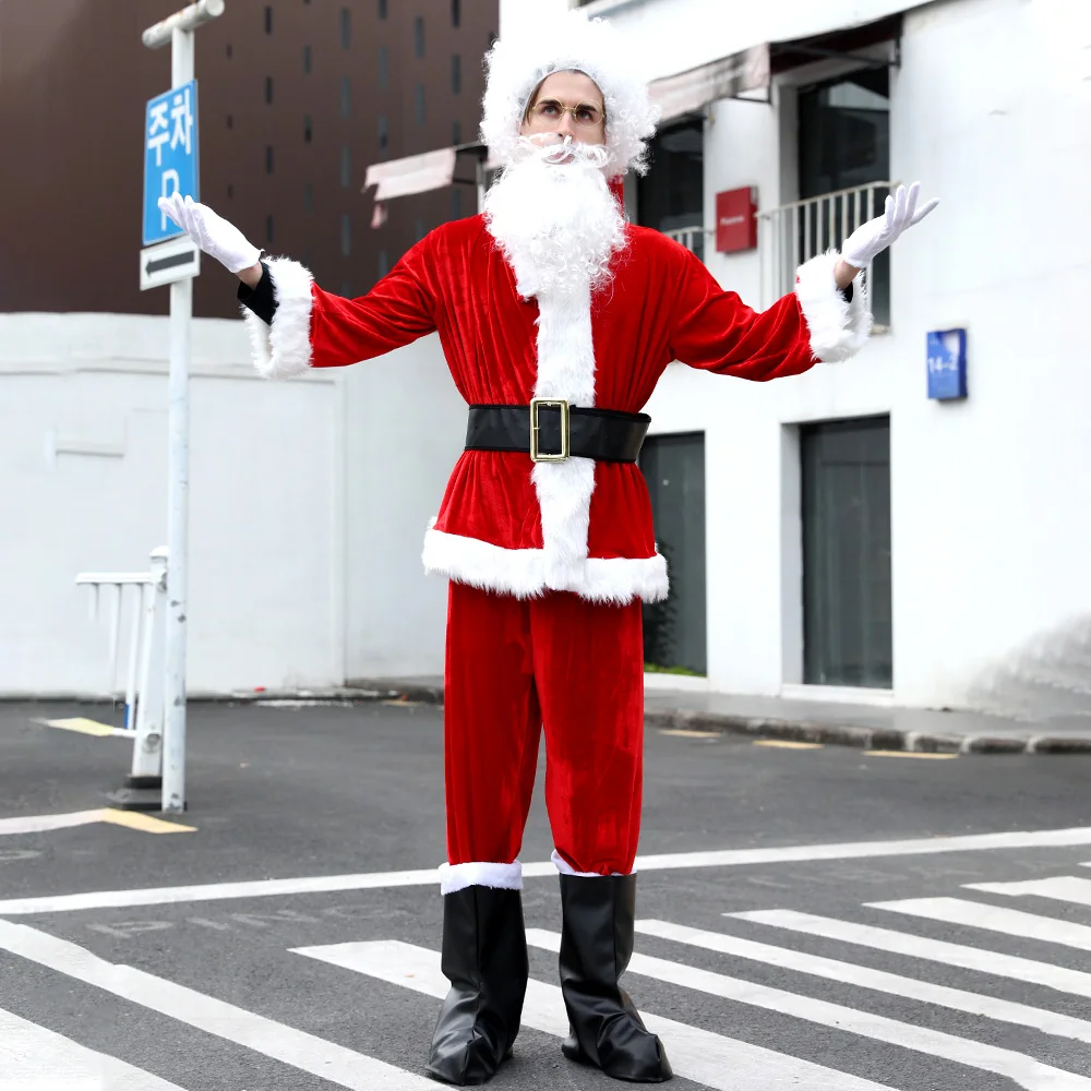 

Santa Claus Costume for Men Christmas Hat Adult Fancy Cosplay Costumes Party Red Suit Coat Classic and Comfortable
