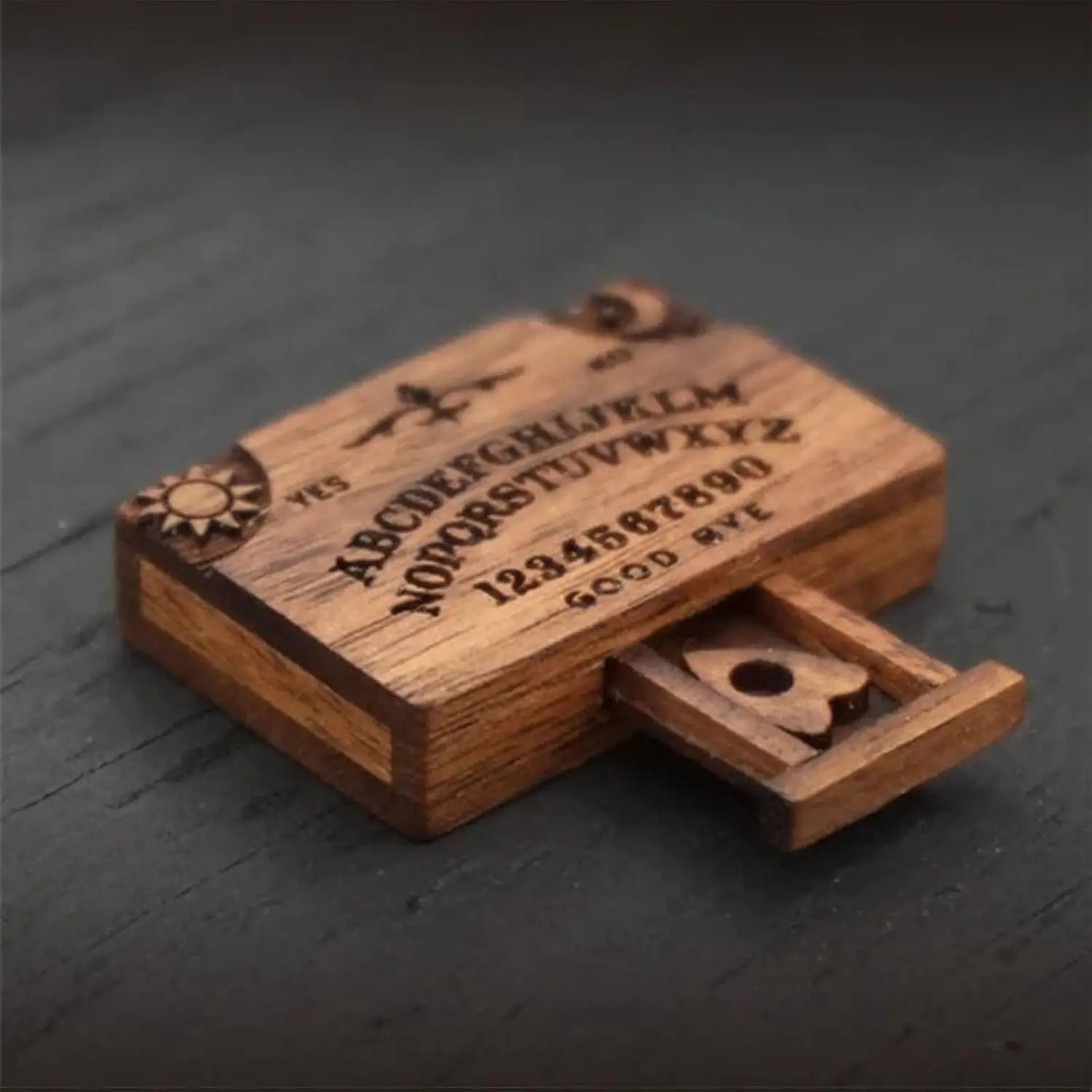 Miniature Spirit Board with Drawer,Miniature Ouija Board,Wooden Handmade Talking Spirit Board with Planchette,Ouija Board Retro 4