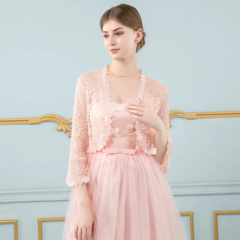 Champagne Black Pink Lace Bolero Femme Mariage Appliqued Wedding Coat Jacket Bridal Top Evening Jacket For Women