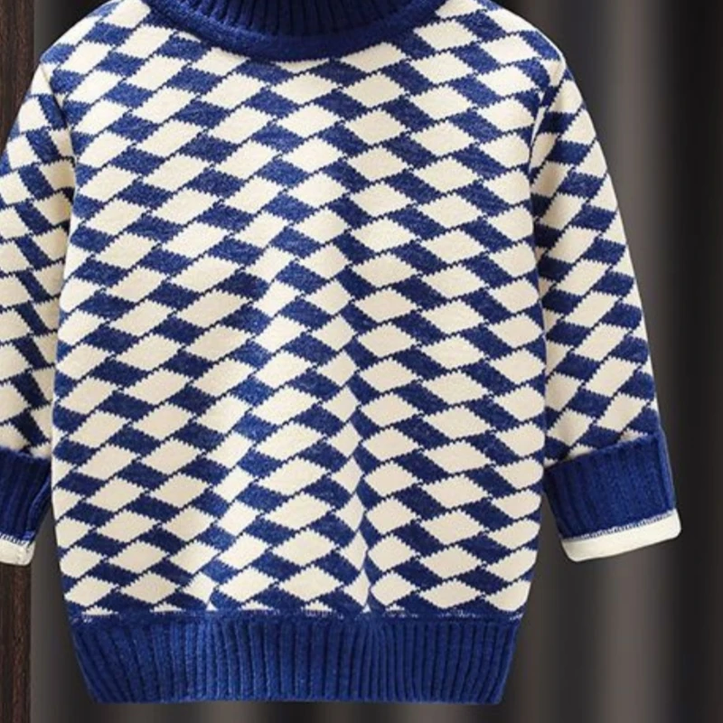 

Шерстяной свитер для мальчиков вязаный крючком хлопковый ветрозащитный 2023 утепленный свитер с высоким воротником осень-зима теплая верхняя одежда большого размера детская одежда