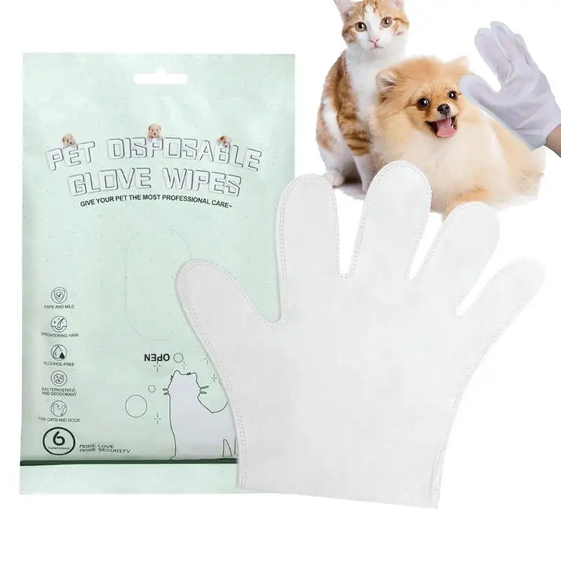 Dog Body Wipes No Rinse Washing Gloves Grooming Pet Gloves Gentle Deodorizing Wipes for Cat Cleaning Fur Ear Eye & Paws 6 PCS