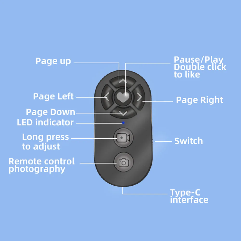 7 Buttons Remote Controller Rechargeable Bluetooth-Compatible Selfie Stick Camera Controller for Androide/iPhon Camera Control 5