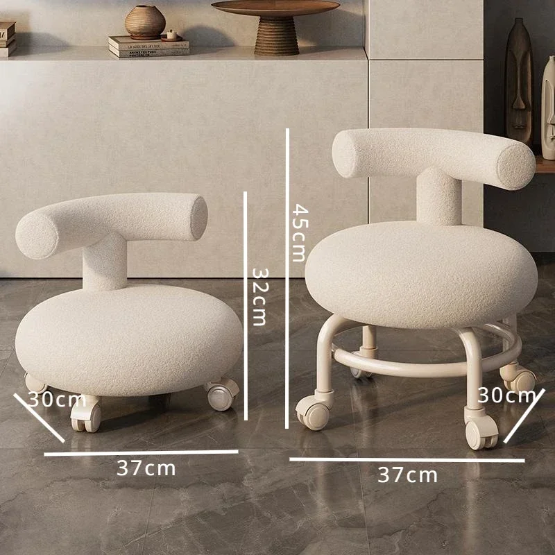 

Light luxury pulley stool, universal wheel low stool, household belt baby, backrest small chair, vanity chair