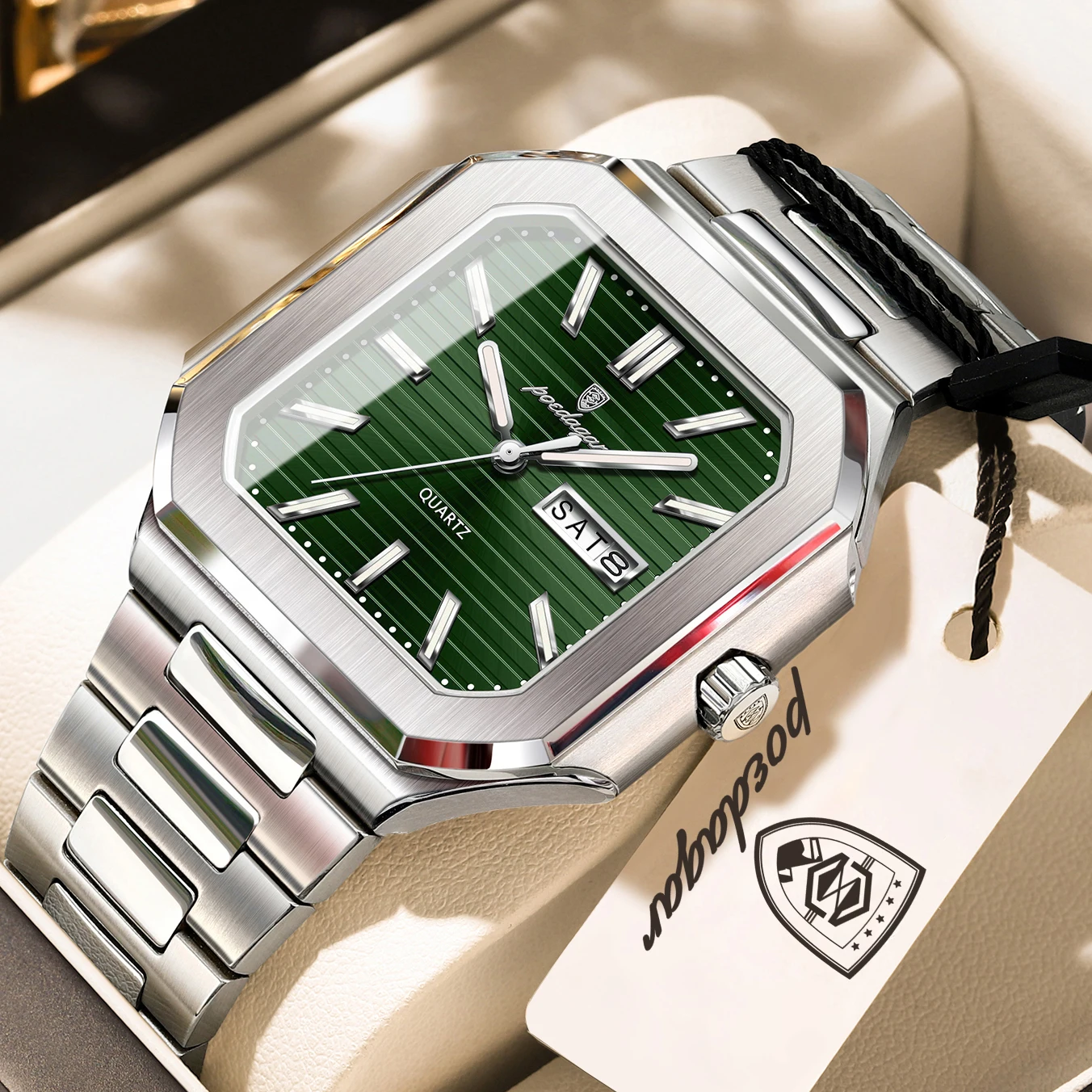 Original Square Man Watch Waterproof Luminous Date Week Fashion Men Clock Stainless Steel Business Men's Quartz Watches_voghion.com