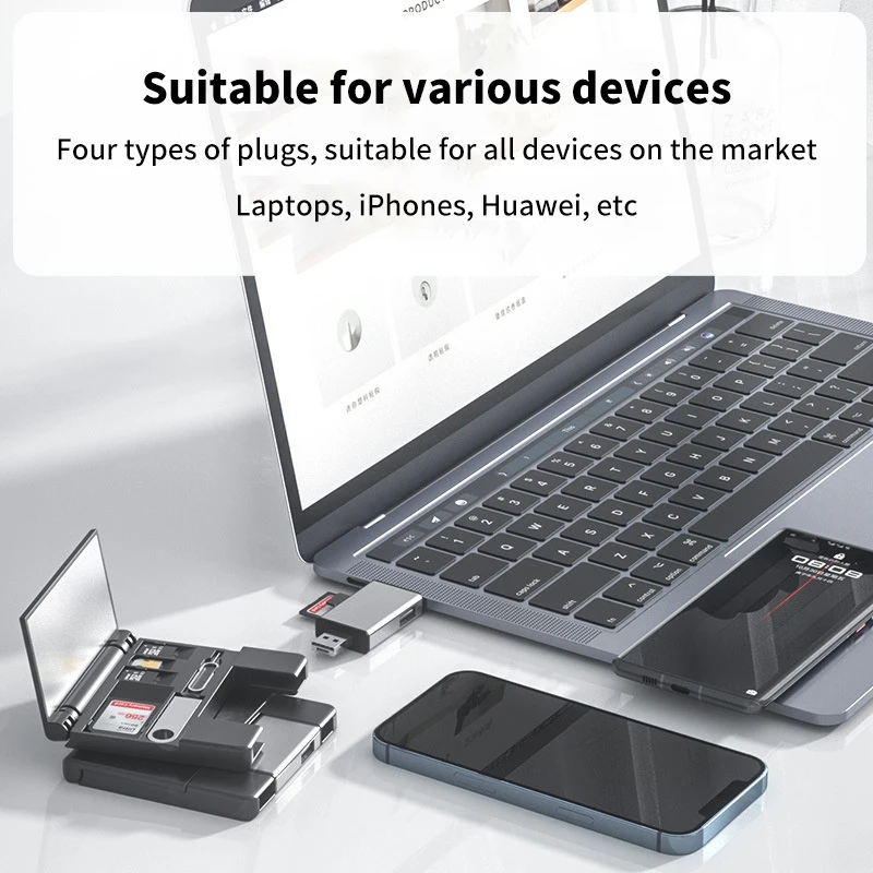 7-in-1 Multifunctional Card Reader Storage Box SD Card Micro SD Case OTG Adapter USB2.0 Type-C Adapter Storage Box