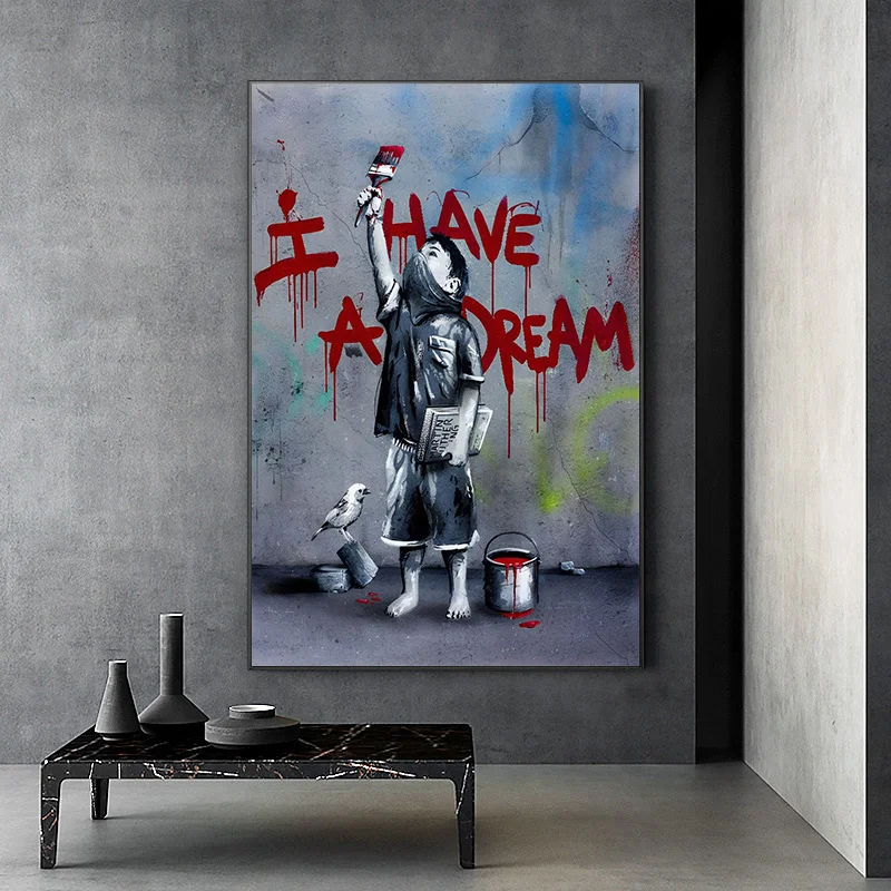 Street Graffiti Canvas Wall Art: Balloon Girl & Playful Monkey Poster