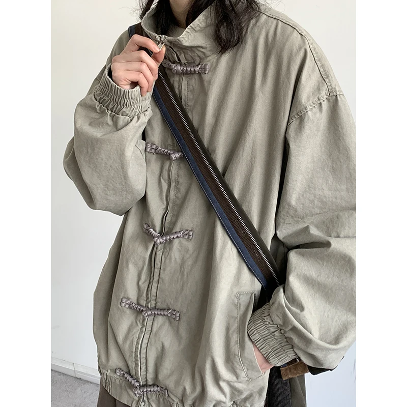 Stand-up Collar Jacket Men Women Chinese Retro Solid Color Loose Coat Autumn Casual Loose Simple Jacket Unisex Streetwear 2024 2