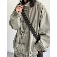 Stand-up Collar Jacket Men Women Chinese Retro Solid Color Loose Coat Autumn Casual Loose Simple Jacket Unisex Streetwear 2024 2