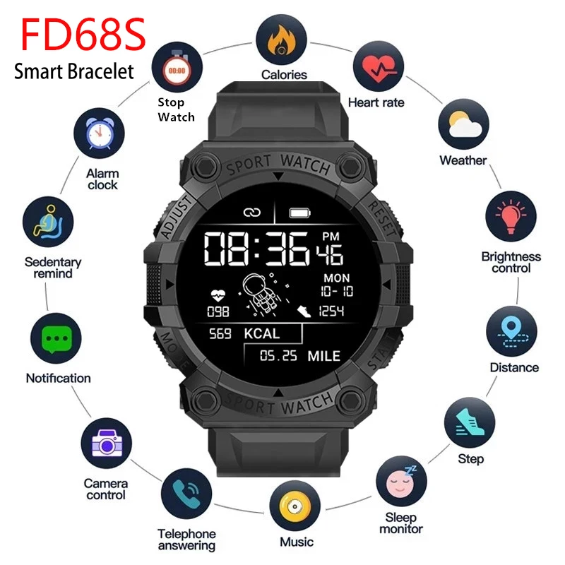 

FD68S Smart Watch Sports Bluetooth Reminder Color Screen Health Monitoring Wear Watch for Xiaomi Huawei PK y68 d20 m6 m7 m4 m5