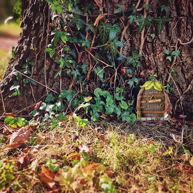 Miniatűr Tündér Gnome Ajtó Figurák Elf Otthoni Fa Kerti Ablak Art Szobor Szobrok Dísz Kültéri Dekoráció - Image 4
