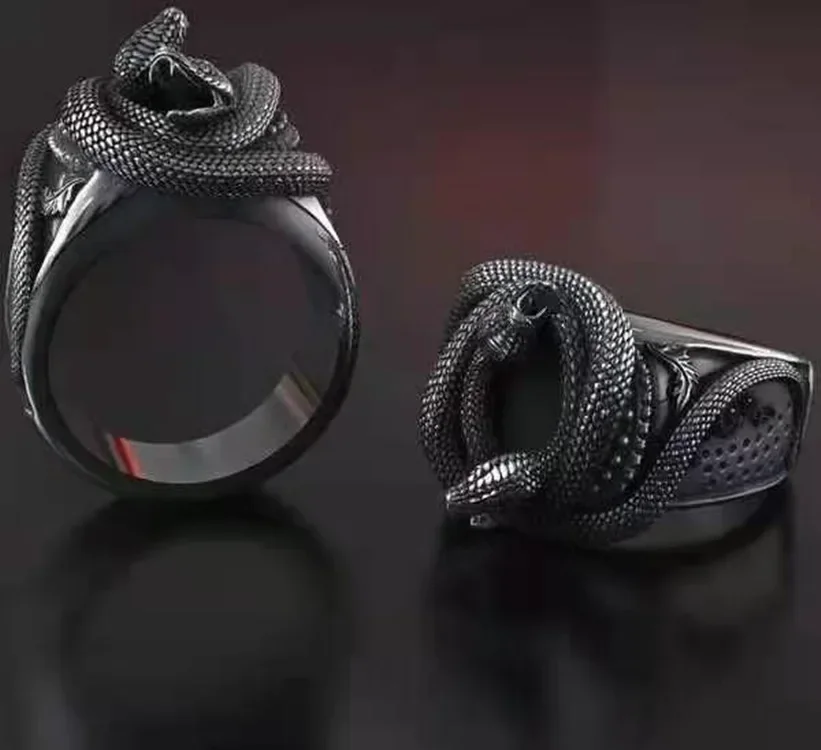 

Hot selling retro personalized creative double snake wrapped men's ring