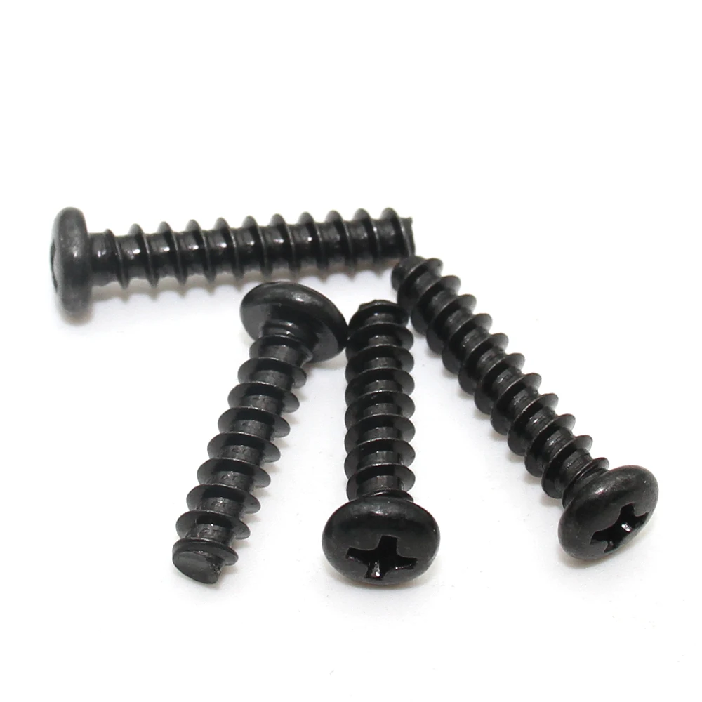 250pcs Black Carbon Steel Mini Phillips Cross Recessed Pan Head Self-tapping Screw M1 M1.2 M1.4 M1.5 M2 M2.3 M2.6 M3 M3.5 M4 M5
